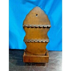 Vintage Wooden 12 Spoon Wall Rack Display & Planter  14 Tall x 6.75 W x 2.5 Deep